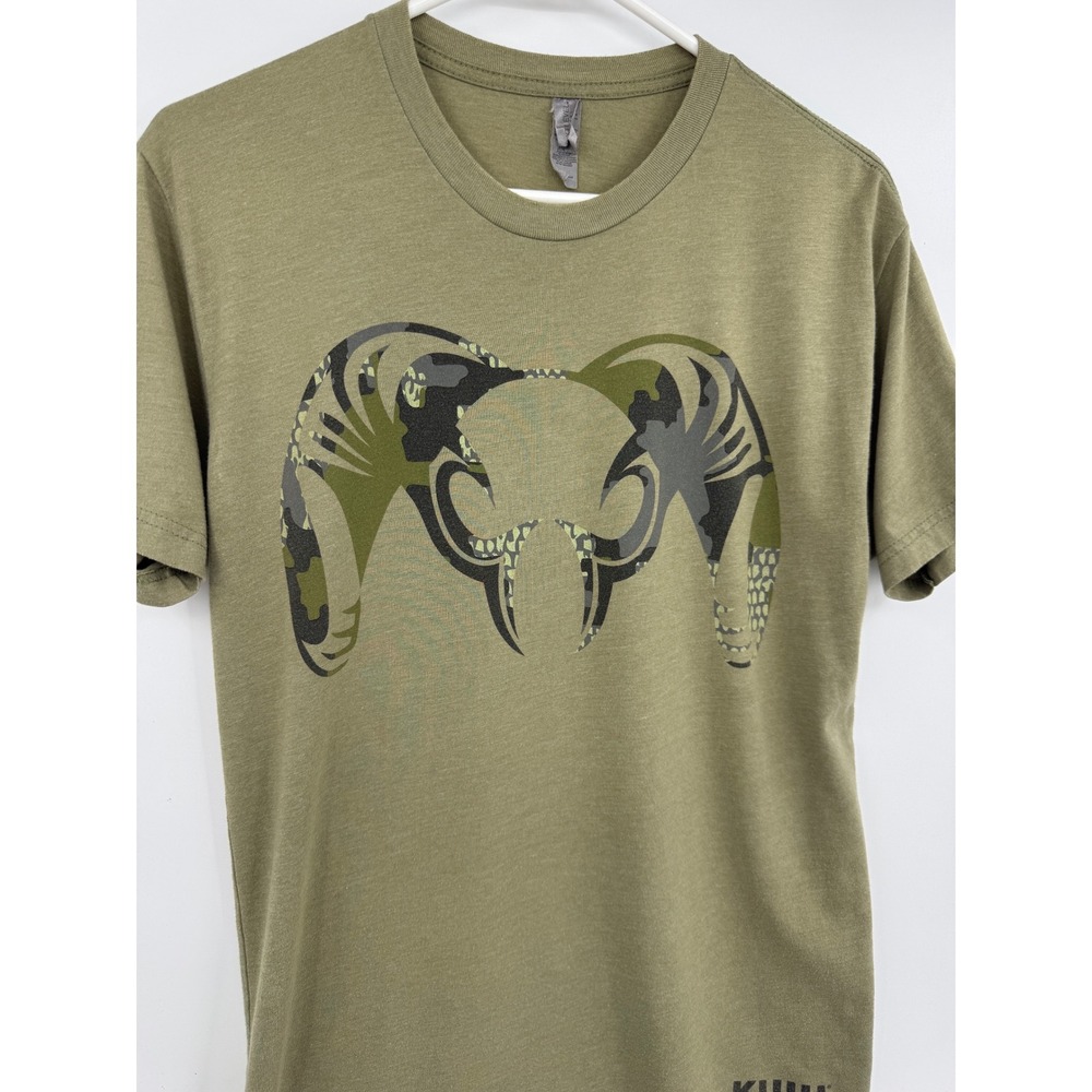 KUIU Ultralight Hunting Mens Small Olive Green Camo Ram Skull Graphic T-Shirt - Picture 2 of 7